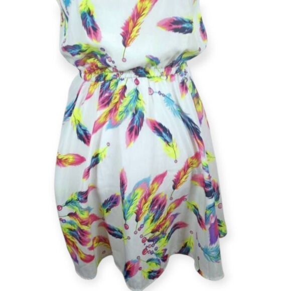 COOL FASHION MULTICOLOR FEATHER PRINT DRESS SZ.M EUC. - Picture 4 of 9